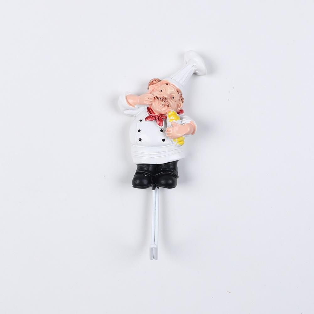 French Chef Wall Hooks Cartoon Chef Wall Mount Resin Stainless Steel Hanger Hook Kitchen Bathroom Home Decoration