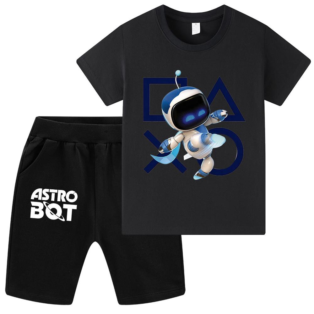 WA1338 Kids Boys Girls Astro Bot Print Short Sleeves T-shirt Shorts Clothes Sets