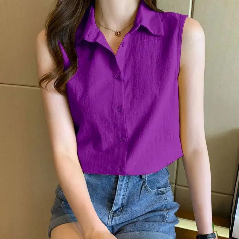 Chiffon Sleeveless Shirt Women's Temperament Versatile Solid Color Loose and Fashionable Base Vest Top