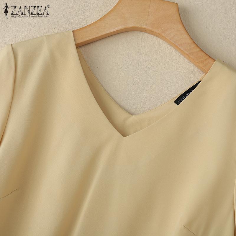 ZANZEA Women Casual V-Neck Flare 3/4 Sleeve Loose Blouse