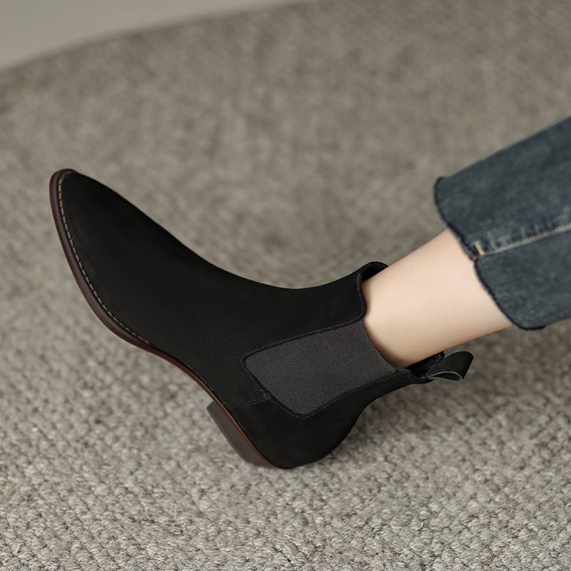 Krazing Pot Piele intoarsa de vaci iarna varf rotund gros tocuri joase cizme chelsea in crestere femei marime mare 41 botine la glezna