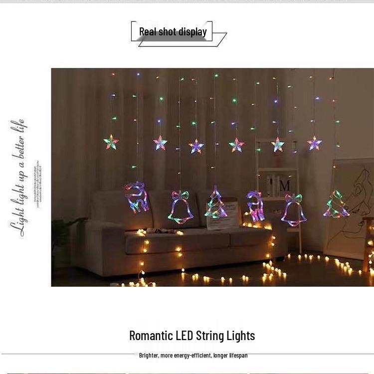 LED Curtain Icicle Christmas Lights - Creative Elk & Bells String Lights for Holiday Decor