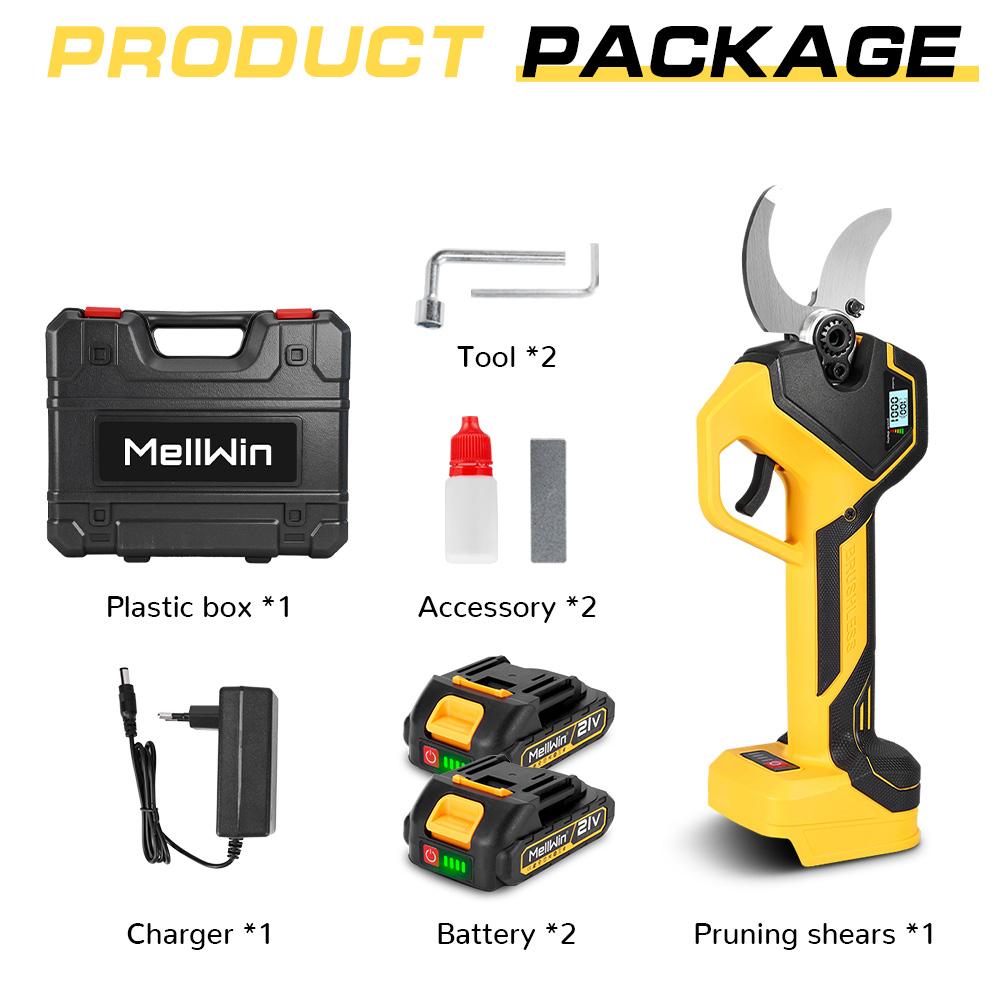 MELLWIN 50MM Бесщеточные Электрические Секаторы Садовые Для Плодовых Деревьев Бонсай Обрезки Электрические Ножницы Для Аккумулятора Makita 18V 2 Battery