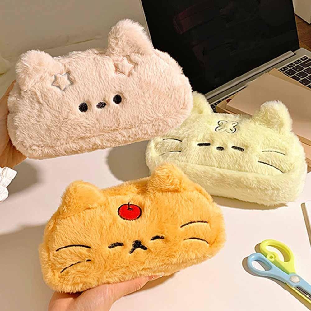 Kawaii Cat Printed Pencil Case Funny Cat Plush Cat Stationer Bag  Student Stationery