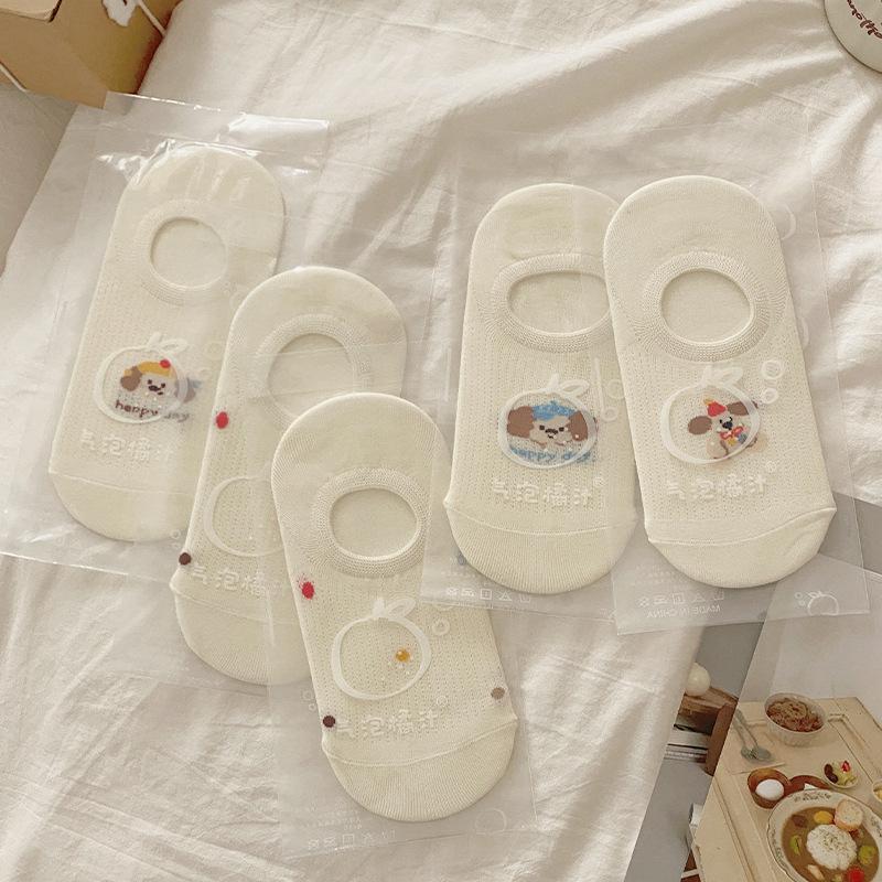 Female Summer Thin Cute Puppy Mesh Does Not Fall Off with A Low Top Shallow Mouth Invisible Socks