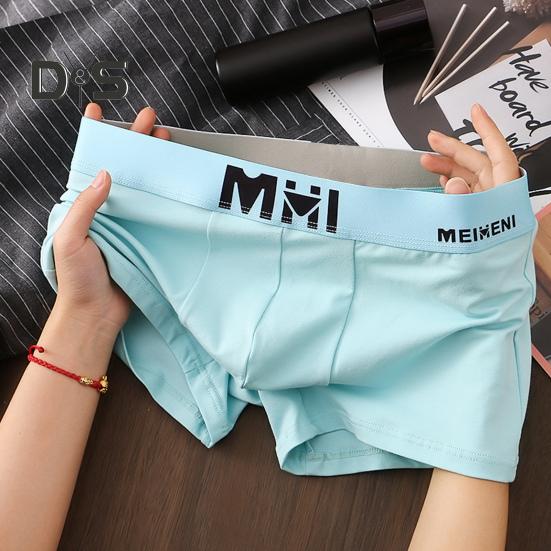 Men Boxer Underwear Mid-rise Elastic Waistband Letter Print Shorts Briefs U-Convex Breathable Panties Daily Wear