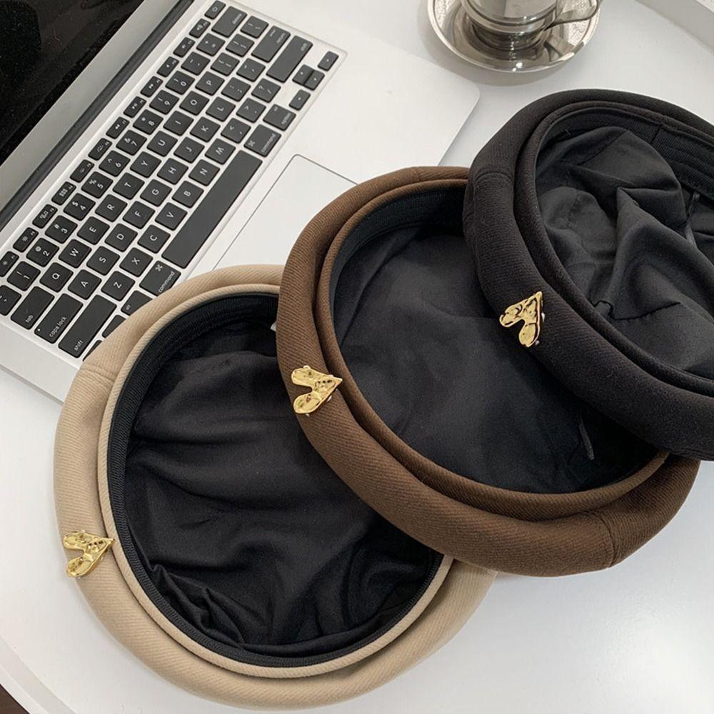 Breathable Vintage Heart Berets Woolen Love Painter Hat Elegant Women Beanies Cap