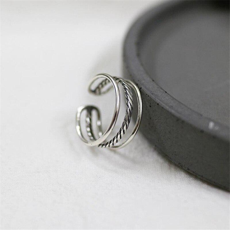 New Temperament Punk Twist Hollow Double 925 Sterling Silver Jewelry Wild Personality Opening Rings    R051