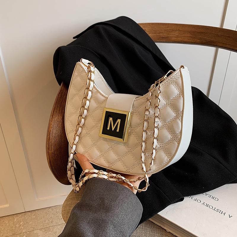 

Beautiful single shoulder armpit bag personalized trend bag women s 2024 new fashion niche texture chain messenger bag білий
