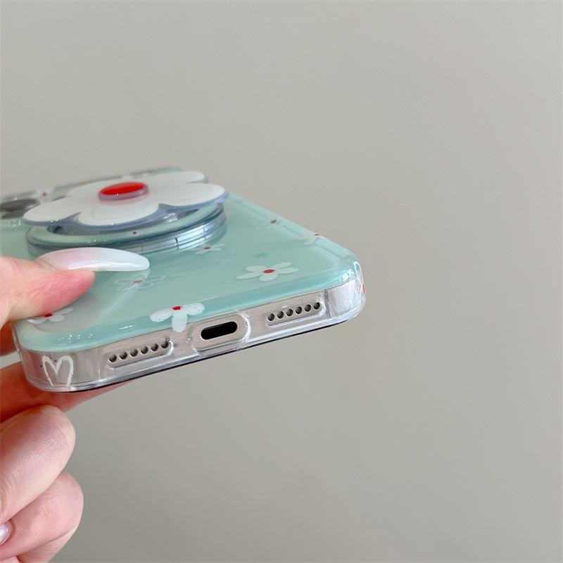 Mint Green & White Floral Magnetic Stand Case for iPhone 17/16 Pro Max/15 Pro