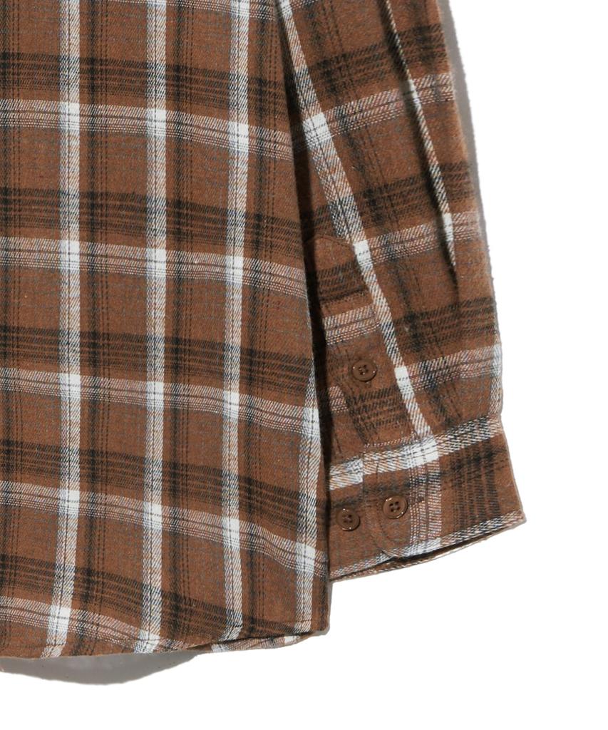 VIVABROWN 85-Viva068 House Forest Oversized Pocket Long Sleeve Check Shirt Brown