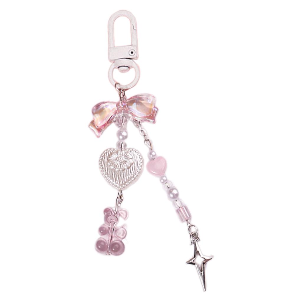 Bear Bowknot Bead Pendant Phone Charm Hangings Rope Sweet Phone Chain Strap Bag Decoration Lanyard Keychain Accessory