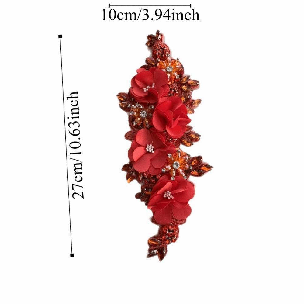 Rhinestone Beaded Bead Lace Applique Sparkling Glass Bead 3D Crystal Diamond Lace Patch DIY Iron On Floral Applique Bridal Gown