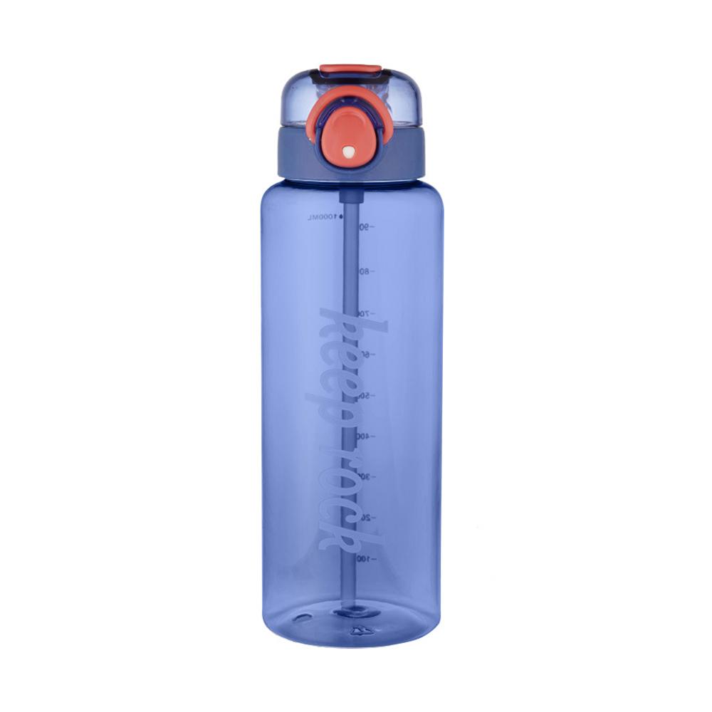 1 Liter Motivations-Wasserflasche mit Strohhalm-Mundstück Mit Zeitmarkierung Auslaufsichere Sport-Wasserflasche Für Fitnessstudio Camping Tour