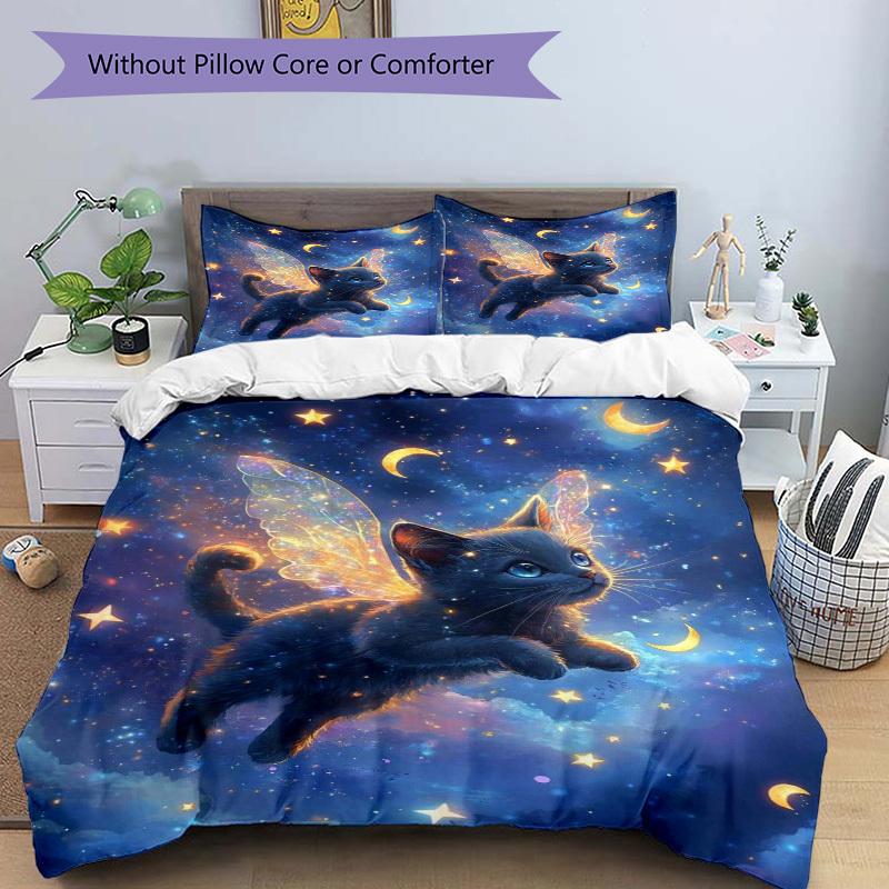 3pcs Anime Fairy Cat Bedding Set - Includes One Quilt Cover and Two Pillowcases (No Core) - Home Decor Gift for Bedroom and Guest Room Decor