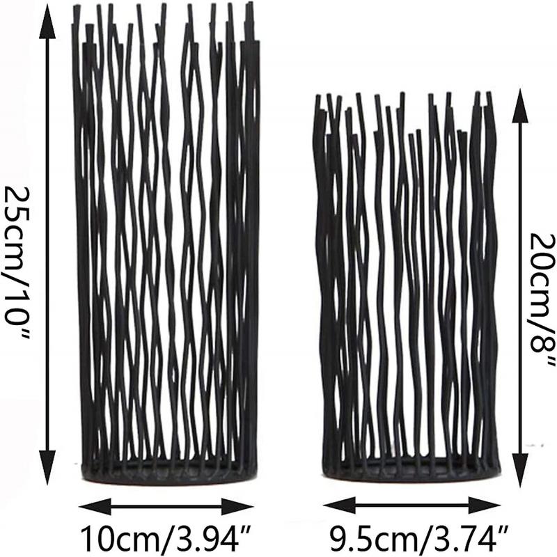Set of 2 Metal Column Candle Holders, LED Flameless Electronic Black Table Candle Holders, Metal Can