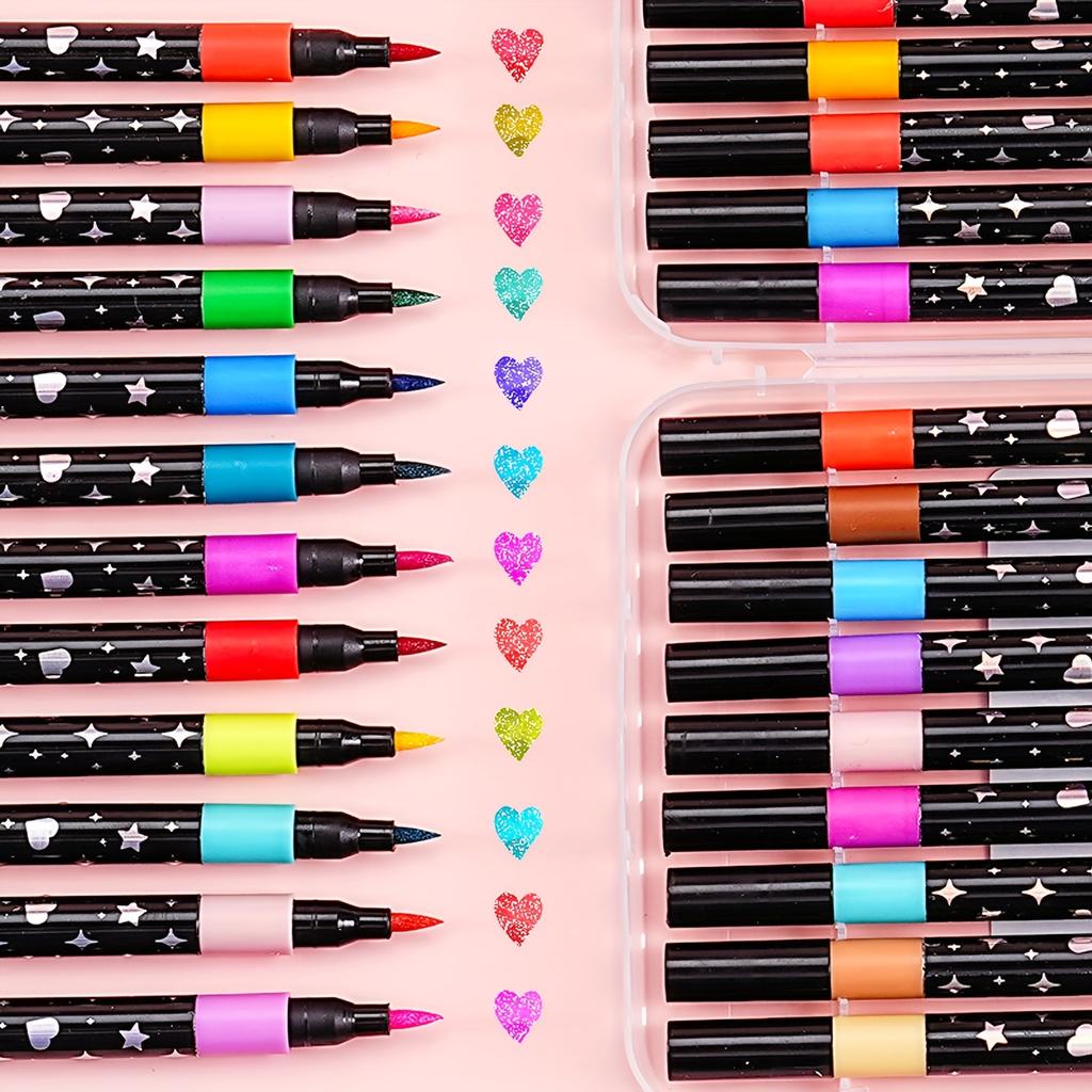 12/24/36pcs Colors Flash Effect Marker Pens | Acrylic-based Ink, Medium Point, Suitable for Drawing, Coloring, Sketching, Crafts