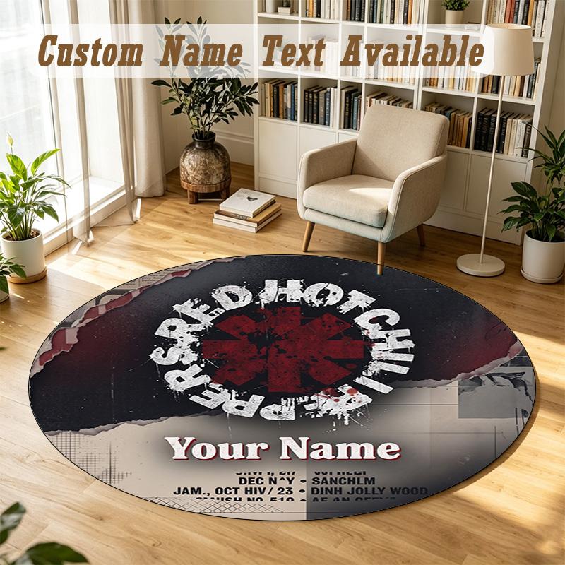 Round Rug Custom NameRed Hot Chili Peppers Pattern Non Slip Carpet Home Floor Decor
