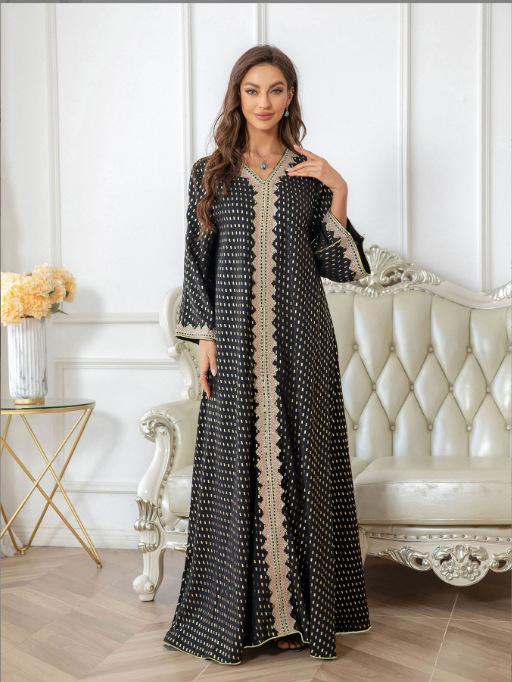 Women s 2025 foreign trade robe, bronzing lace slim-fitting long-sleeved dress for women S чёрный