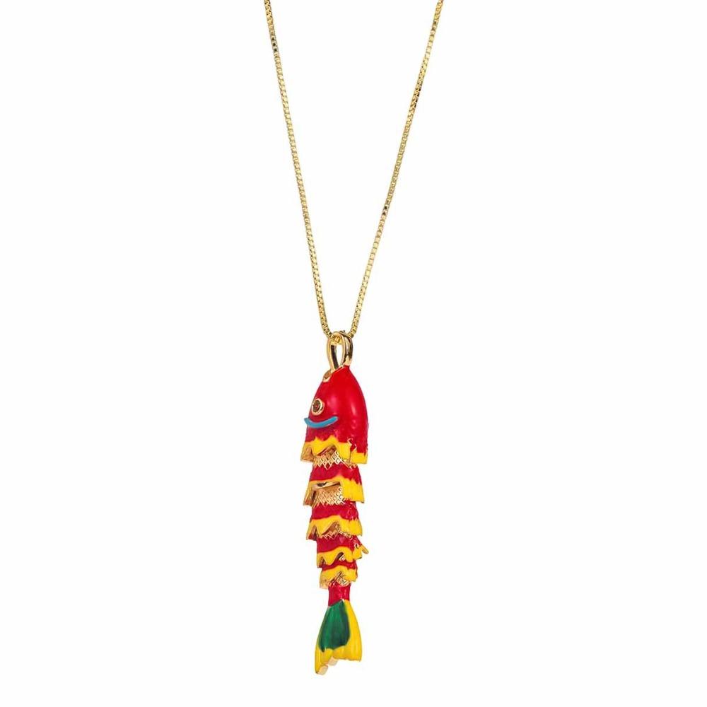 Collier Vitré Mobile Bijoux Dorés Colorés Personnalité Collier Poisson Émail Femme