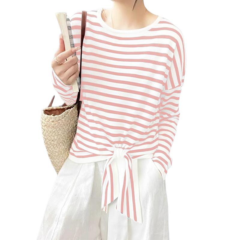 ZANZEA Women Casual Round Neck Loose Long Sleeve Stripe Blouse