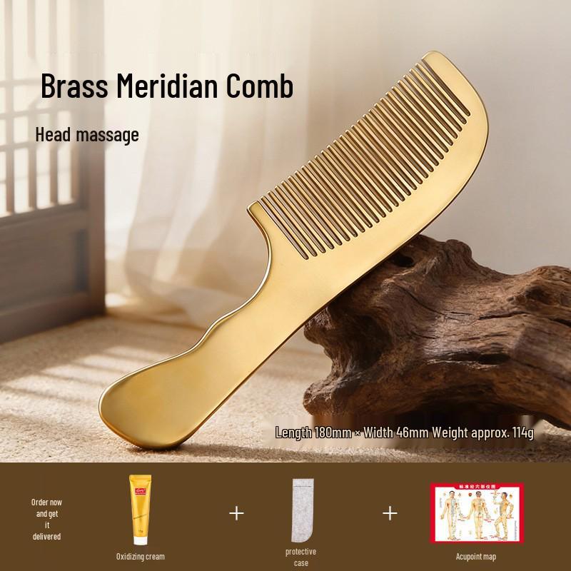 Durable Pure Brass Anti-static Scalp Therapy Comb for Hair Loss Prevention