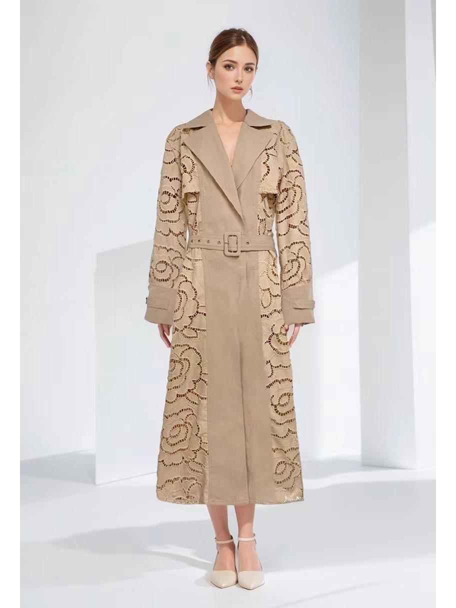 

Осень 2023 года, женская ретро-ветровка с V-образным вырезом и поясом XL абрикосовый