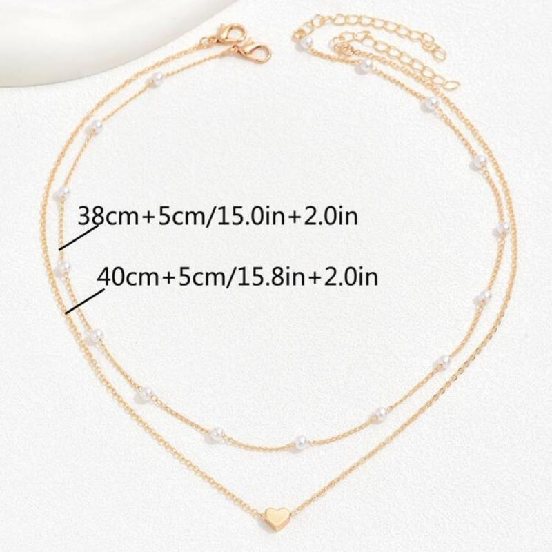 Jewelry Pearl Love Necklace Versatile Multi-layered Pendant Clavicle Chain Necklace Women's Retro Stacking Necklace