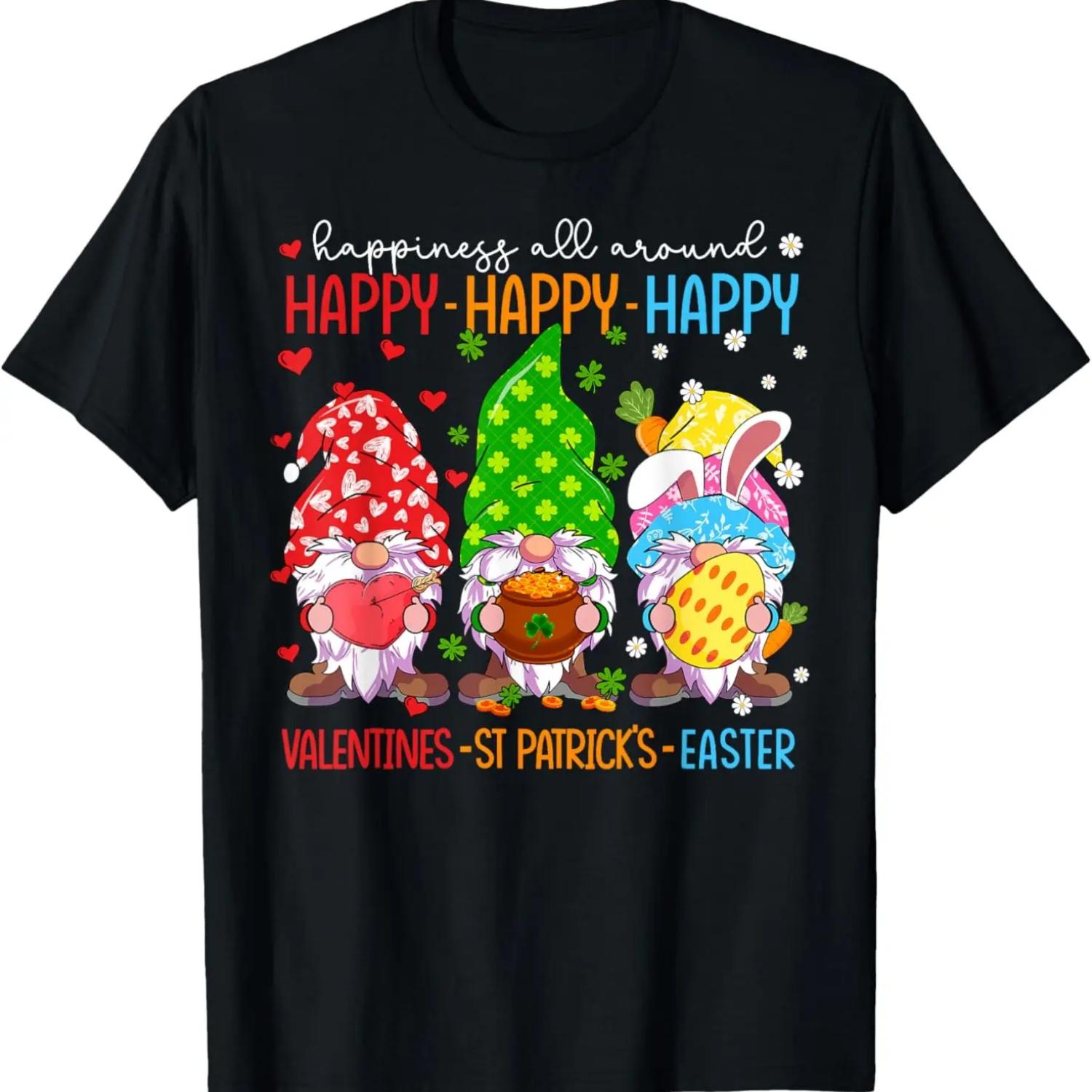 Happy Valentines St Patrick Easter Happy Holiday Gnome Funny T-Shirt,Comfortable pure cotton S