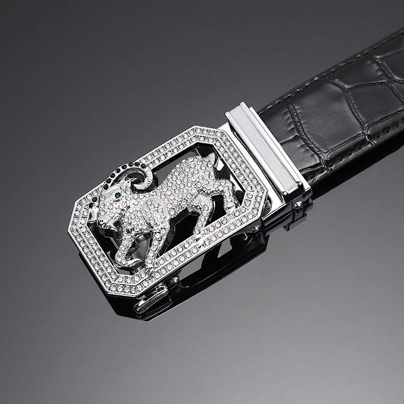 Cinto masculino de couro fivela automática primeira camada couro de vaca doze zodíaco botão cabeça crocodilo padrão cinto masculino