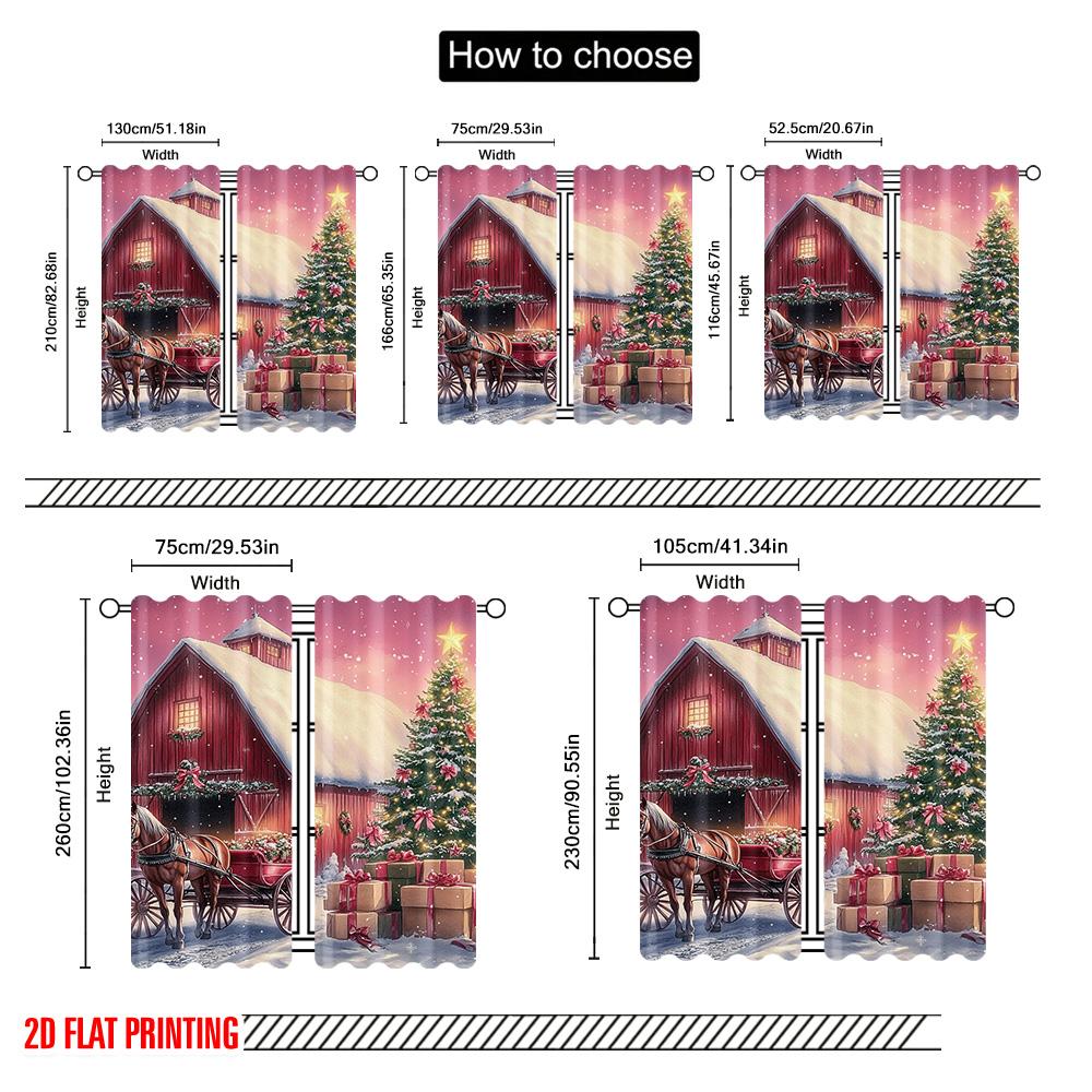2pcs 2D Flat Printing Christmas Window Drapes Christmas Trees8 Versatile Fabric Without Electricity Festive Holiday Perfect for