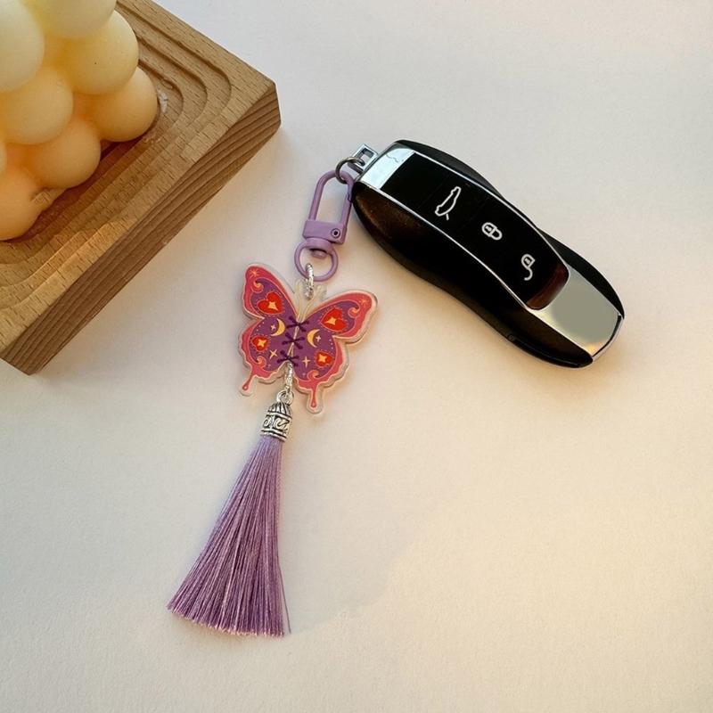 Fashion Butterfly Keychain Vintage Tassels Phone Chain Car Keys Holder Charm