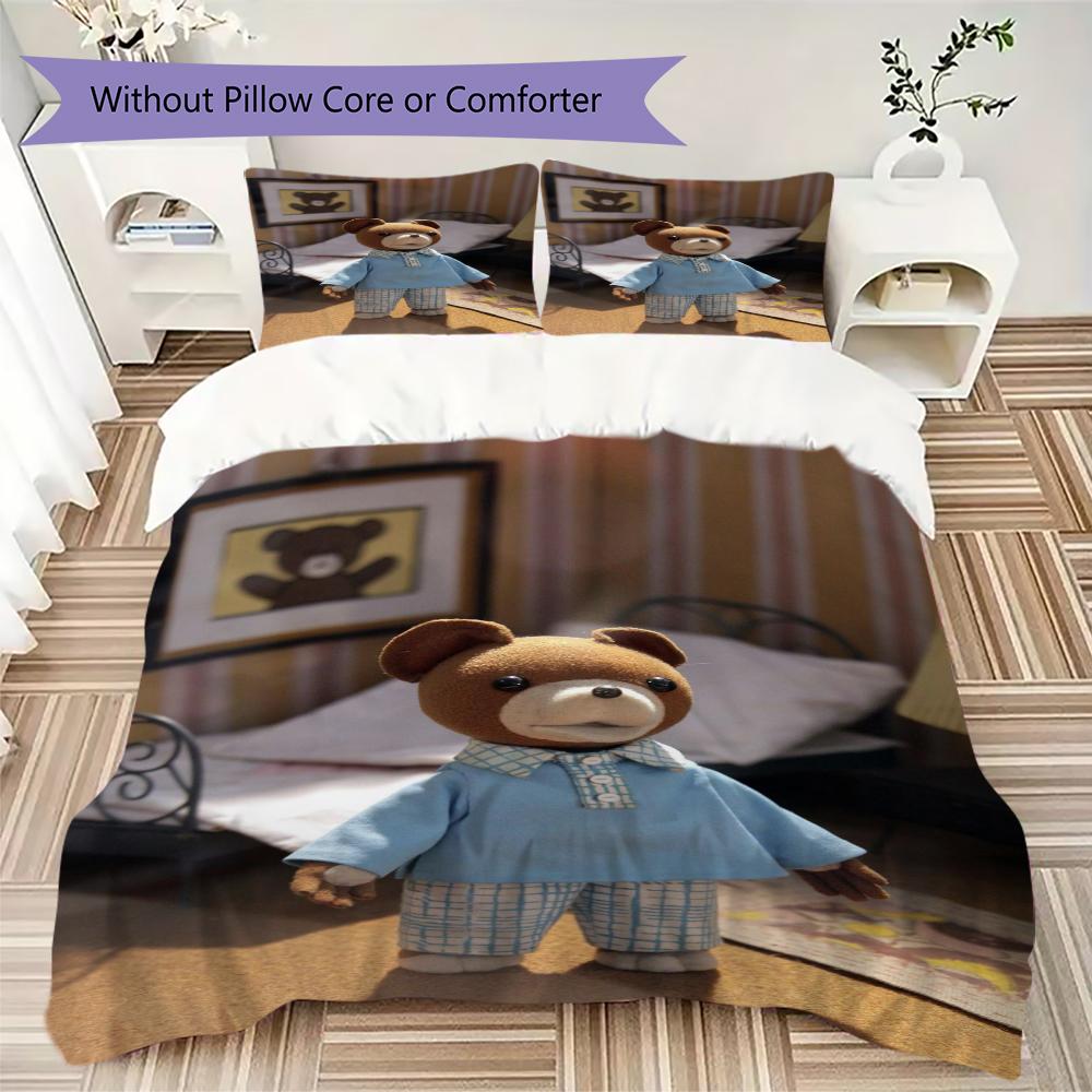 Teddy Drop Ear Pattern Bedding,Quilt Set Quilt Cover Pillowcase Home Birthday Gift(1 * duvet cover + 2 * pillowcase, without core)_lx