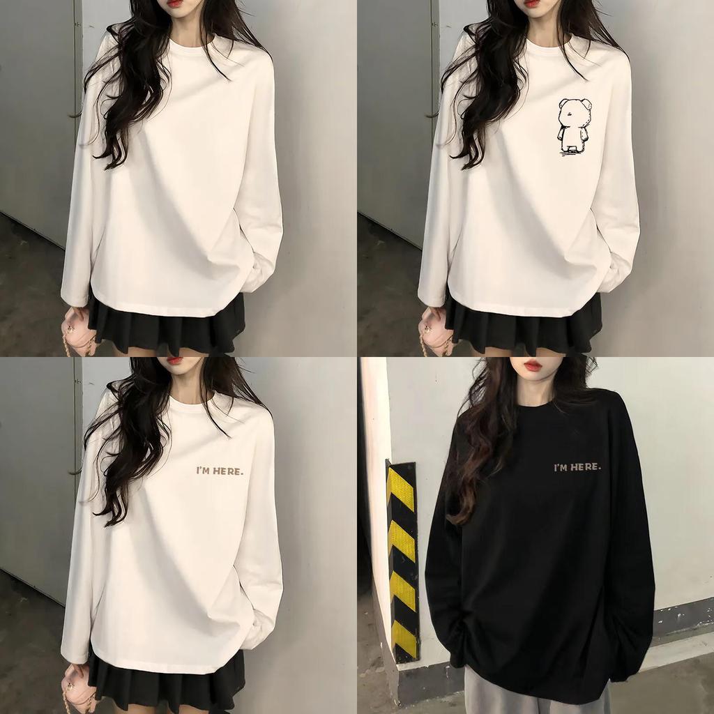 Casual Cotton T Shirt For Women With Letter Print And Long Sleeves For Spring And Fall Wear