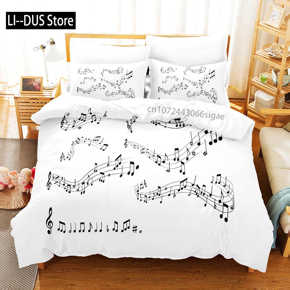 Music Notes Bedding Set Single Twin Full Queen King Size Piano Violin Bed Set Aldult Kid Bedroom Duvetcover Sets 3D Anime 032