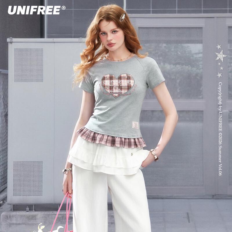 UNIFREE Sweet Spicy Plaid Heart Slim-Fit T-Shirt One Size