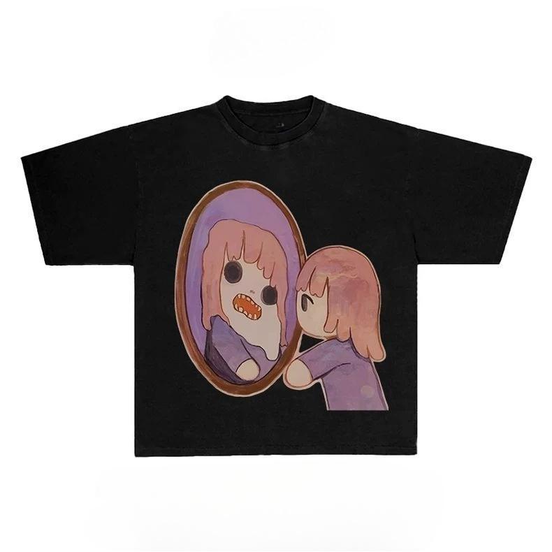 Magic Mirror Graphic Unisex Cotton T-shirt Tee Casuai Short Sleeve Crewneck Top Fashion Streetwear Autumn Shirt Harajuku Kpop