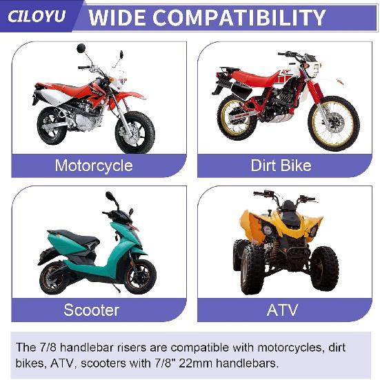 22Mm 7/8 Handlebar Risers Mount Clamps Motorcycle Handle Bar Riser Replacement For Apollo 250 Ninja 500 XT600 XR50 Dirt Pit Bike ATV Scooter