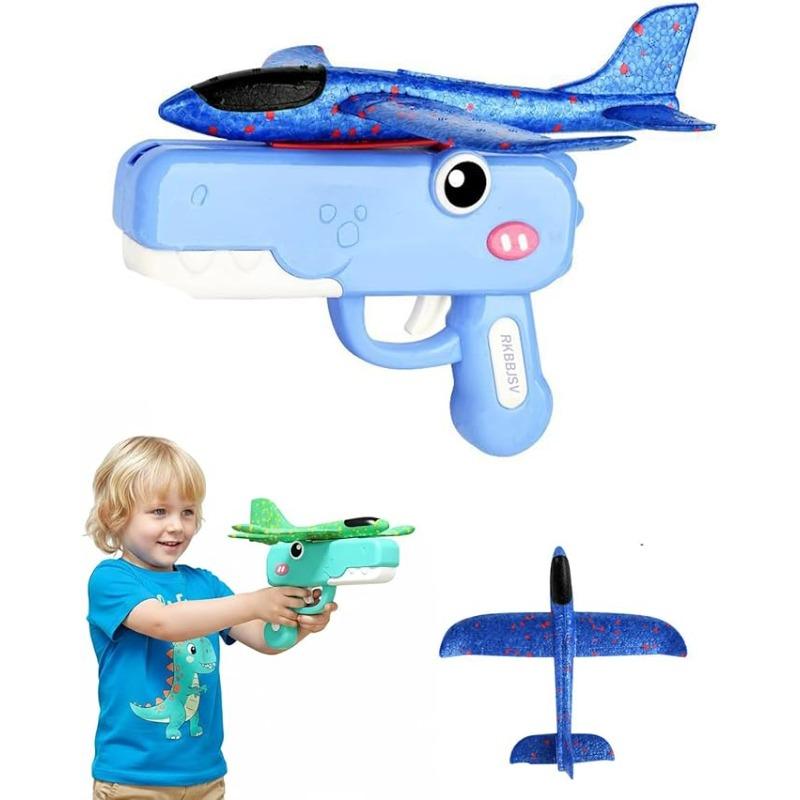 Foam Glider Airplane Launcher Toy, Dinosaur Catapult Gun Aircraft, Outdoor Flying Aircraft with Easy-Load Mechanism, Long Flight Distance Gliders