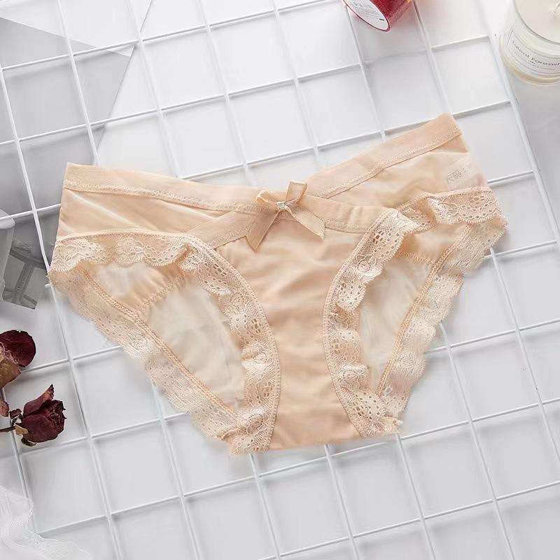 Sexy lace low-rise sexy panties mesh comfortable breathable cotton bow transparent women's briefs
