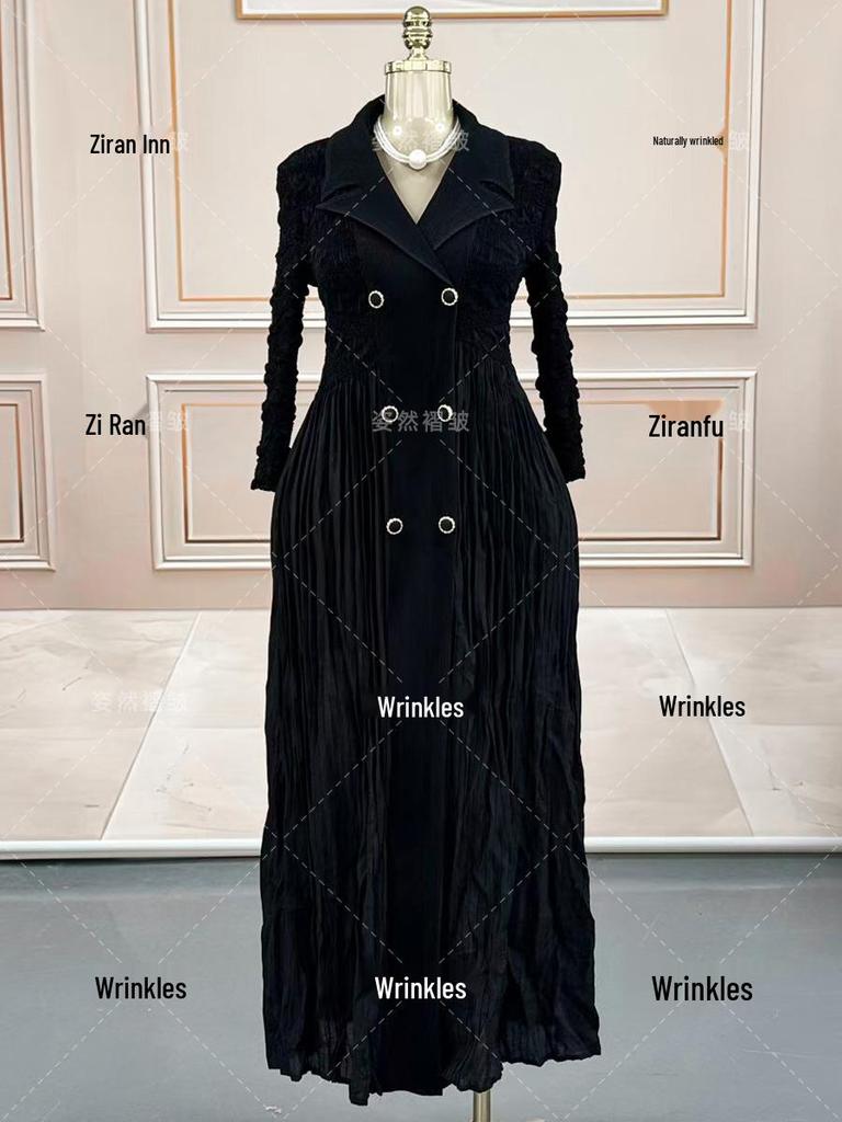 Elegant Black Plus Size Midi Dress with Miyake Pleats