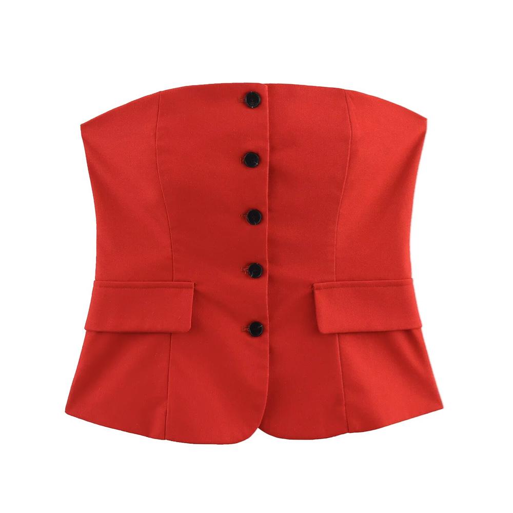 

Женский облегающий топ-бандо на пуговицах и комплект брюк прямого кроя Весна/Лето 2025 Extra Small