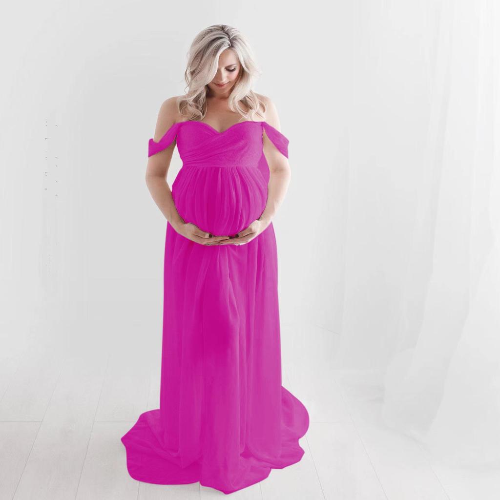 Elegant Lace & Chiffon Elastic Maternity Gown for Photoshoots