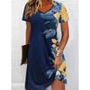 Large Size Women's Summer Casual Dress, Short Sleeved V-neck Floral Print Dress
