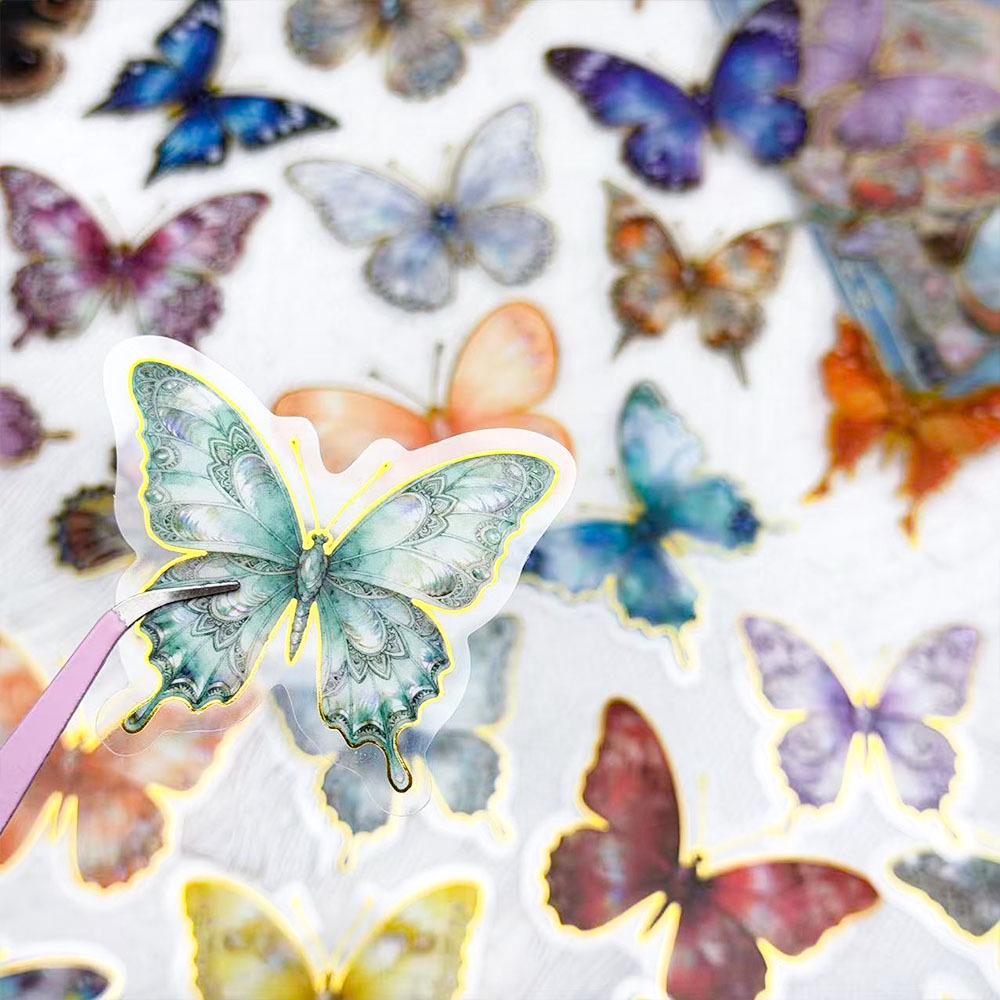 50 schillernde Schmetterling Heißfolienprägung PET Edelstein Transparente Aufkleber für Notizbuch, Gitarre, Handy, Graffiti