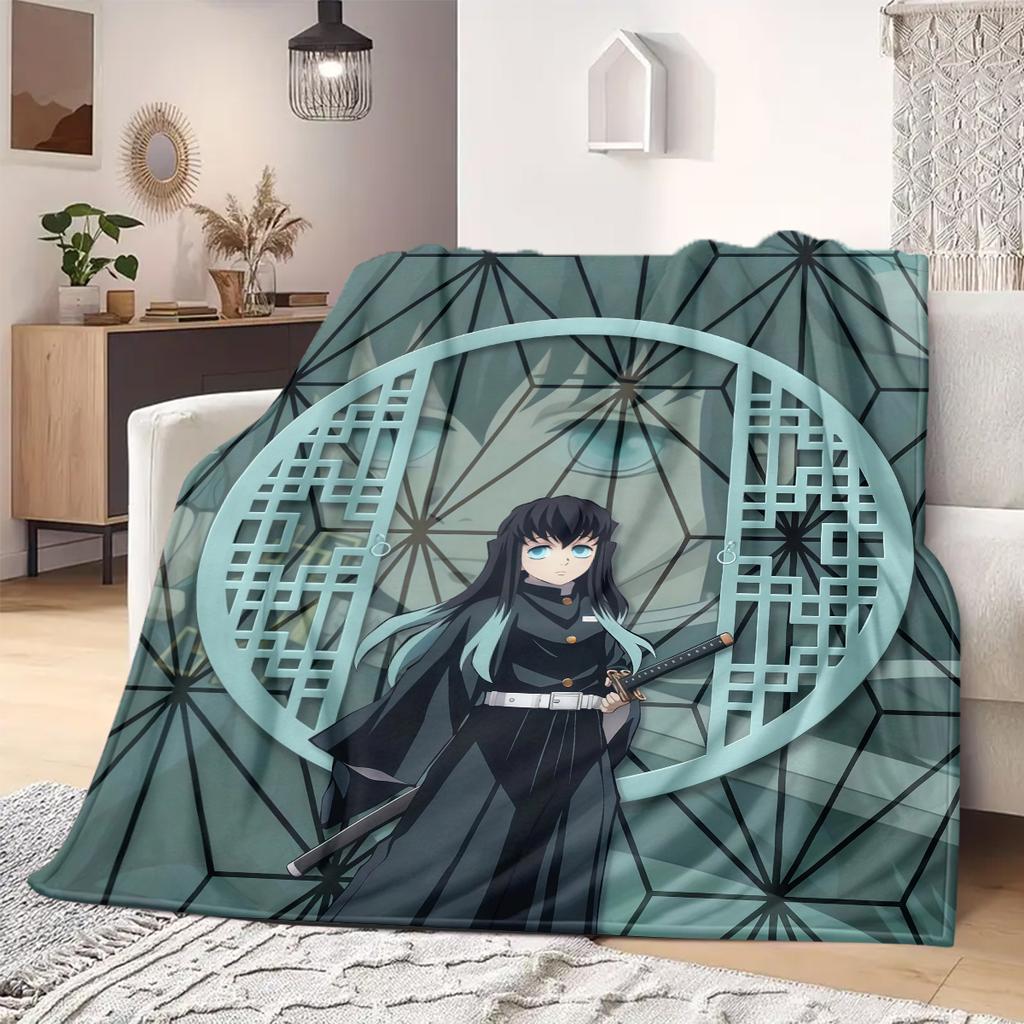 Demon Slayer Art Flannel Blanket Creative Print Great For Sofa Bedroom Chair Bed Picnic Travel -HE30