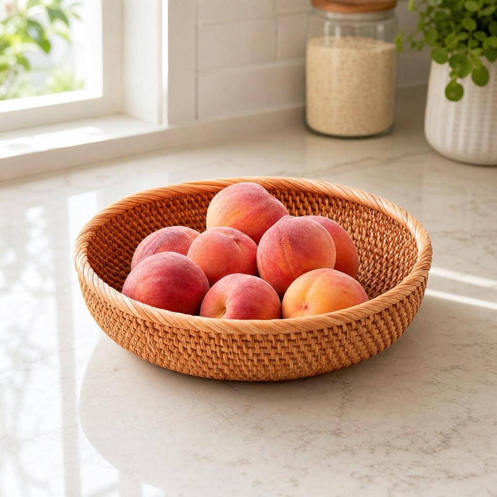 Handwoven Rattan Storage Basket Handmade Round Open Rustic for