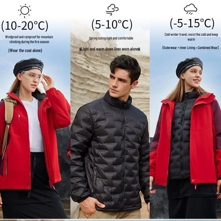 Unisex 3-i-1 Vintervandringsjacka: Vindtät, Varm, Avtagbar med Logobrodyr för Arbetskläder för Utomhusbruk