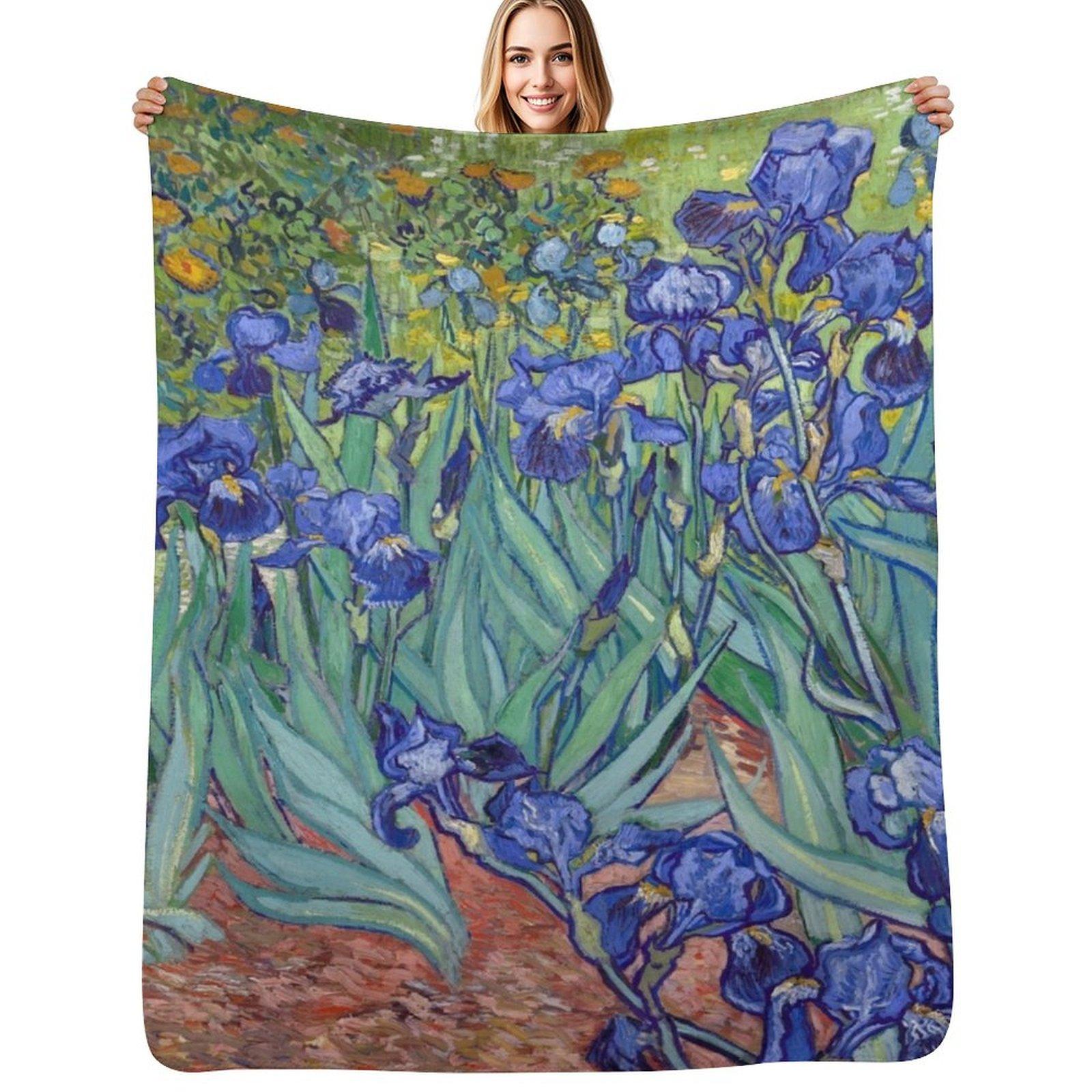 Van Gogh - Irises Throw Blanket Compact Warm Blanket for Car Road Trip Size: 75*100cm, Weight: 230 GSM