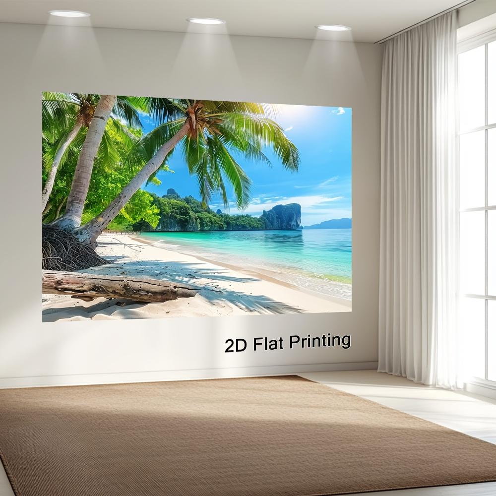 2D door banner 1 tropical Hawaiian beach scene polyester background  vibrant blue sky and palm trees beachthemed decoration